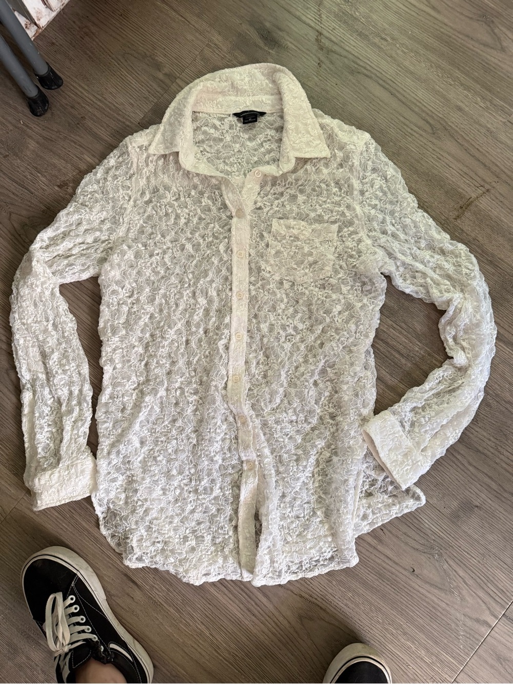 Moda International White Lace Long Sleeve Button-Up Blouse